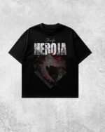 Crna majica s natpisom "Zemlja Heroja" i dizajnom krvave karte Hrvatske – patriotski streetwear stil